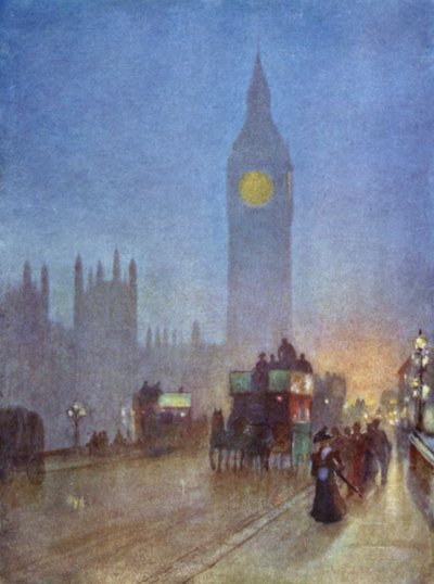 På Westminster Bridge (farge litho) av Herbert Menzies (after) Marshall