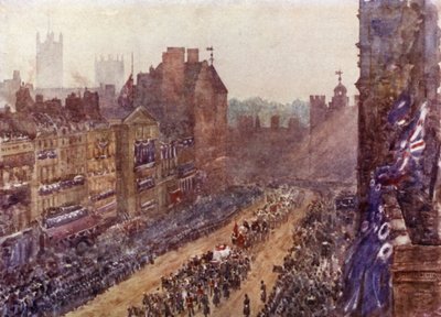Dronning Victorias begravelse, 2. februar 1901 (farge litho) av Herbert Menzies (after) Marshall