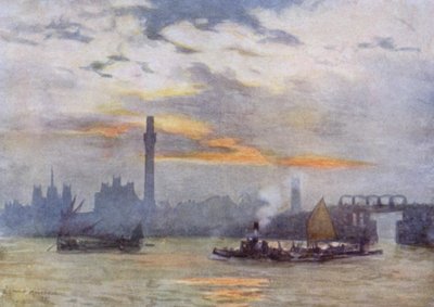 Soloppgang ved Lambeth (farge litho) av Herbert Menzies (after) Marshall