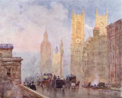 The End of Victoria Street, Westminster (farge litho) av Herbert Menzies (after) Marshall