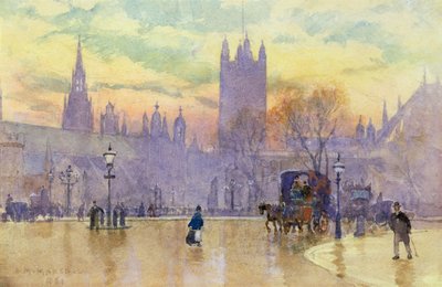 Parliament Square at Dusk, 1889 (wc på papir) (par 105487) av Herbert Menzies Marshall