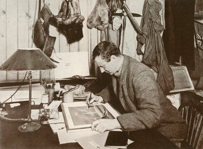 Dr. Wilson arbeider opp skissen som er gitt på s. 258, 1911, 1913 av Herbert Ponting
