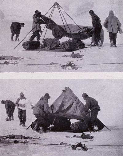 Oppsetting av telt (s/hvitt bilde) av Herbert Ponting