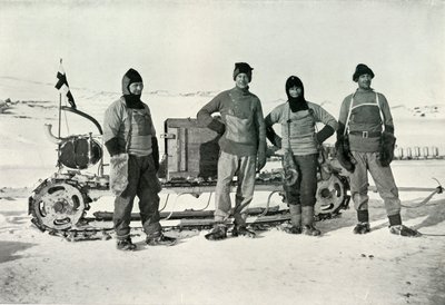 Motorpartiet fra venstre til høyre - Lashly, B.C. Dag, løytnant. Evans, Hooper, oktober 1911, 1913 av Herbert Ponting