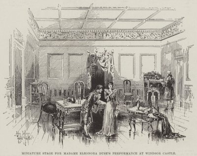 Miniatyrscene for Madame Eleonora Duses opptreden på Windsor Castle av Herbert Railton