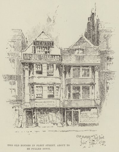 To gamle hus i Fleet Street, i ferd med å bli revet ned av Herbert Railton