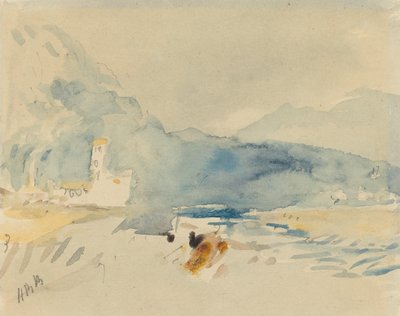 Et landskap med fjell og en bekk. av Hercules Brabazon Brabazon