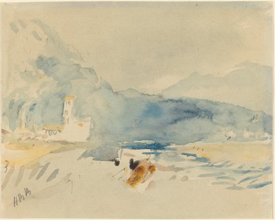 Et landskap med fjell og en bekk av Hercules Brabazon Brabazon