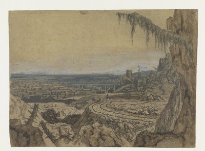 Fjernsyn med en vei og mosede grener av Hercules Segers