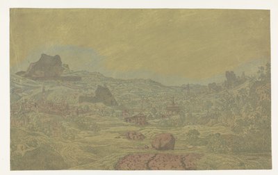 Dal med en elv og en by med fire tårn av Hercules Segers