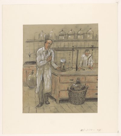 To menn i et laboratorium av Herman Heijenbrock (possibly)