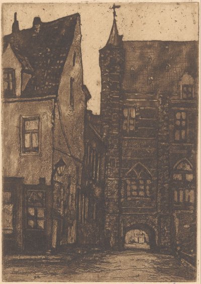 Utsikt over Vleeshuis i Antwerpen av Herman Heuff (signed by artist)
