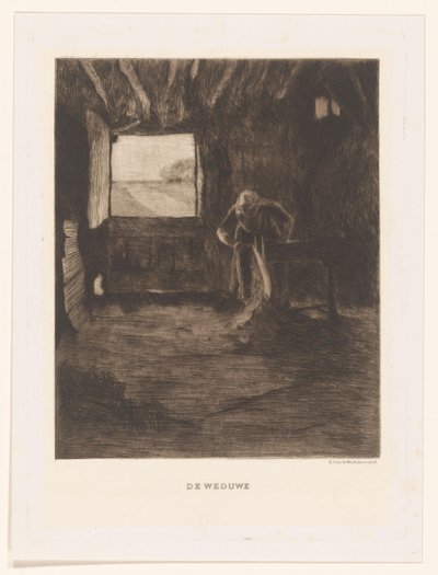 Kvinne i en låve Enken (tittel på objekt) av Herman Johannes van der Weele