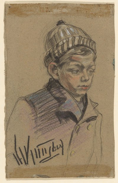 Gutt med frakk og hatt av Herman Kruyder (signed by artist)