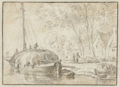 Høylekter på en strand av Herman Saftleven