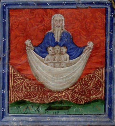 Gud Faderen med tre sjeler, oppreist fra den døde Timebok, ca. 1410 av Herman Scheerre