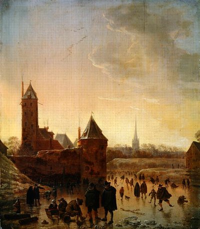 Skøyter foran Utrecht bymurer av Herman the Younger Saftleven
