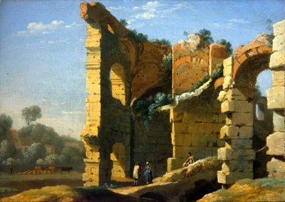 Et italiensk landskap med figurer som snakker (olje på lerret) av Herman van Swanevelt