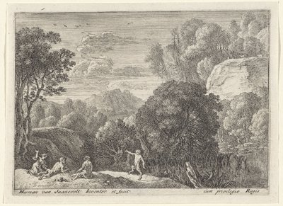 dansende satyr Landskap med satyrer (serietittel) av Herman van Swanevelt