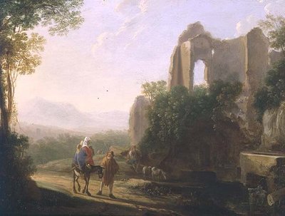 Flukten til Egypt (olje på kobber) av Herman van Swanevelt