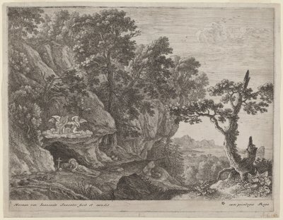 Den angrende Magdalena i et landskap av Herman van Swanevelt