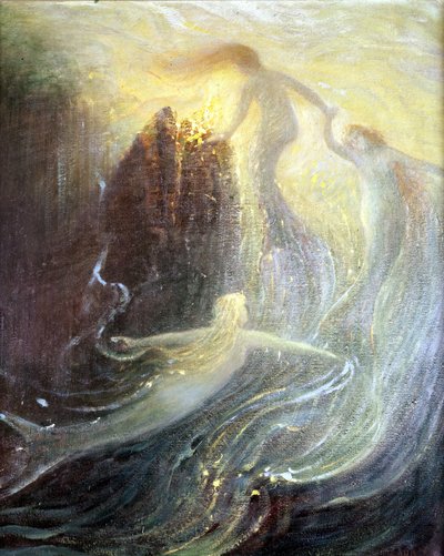 Sett for operaen «Les filles du Rhine»» av Richard Wagner, laget i 1869: maleri av Herman Hendrich. Wagner-museet Bayreuth. av Hermann Hendrich