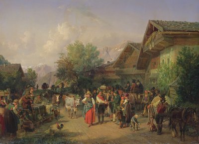 Hjemkomst fra alpebeite, 1848 av Hermann Kauffmann