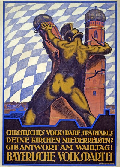 Valgkampanjeplakat for det bayerske folkepartiet (farge litho) av Hermann Keimel