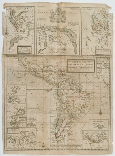 Et nytt og nøyaktig kart over kystlandene og øyene innenfor Ye-grensene til Ye South Sea Company av Hermann Moll