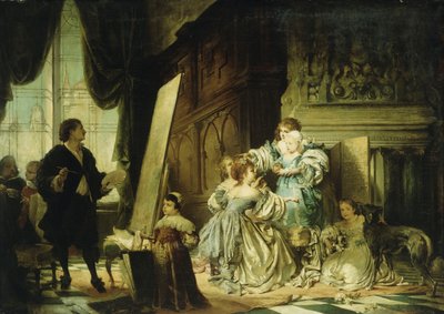 Van Dyck i sitt studio maler et portrett av Charles, Prince of Wales, sønn av Charles I, 1876 av Hermann Schneider