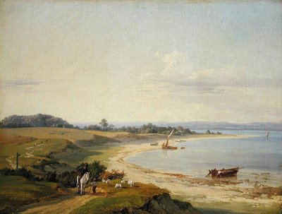 Kystlandskap (olje på papir lagt ned om bord) av Hermann Soltau