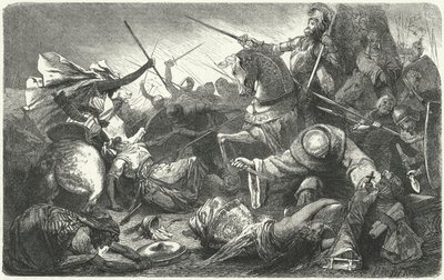 Kristne som kjemper mot almohadene i slaget ved Las Navas de Tolosa, Spania, 1212 av Hermann Vogel
