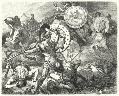 Epaminondas reddet livet til Pelopidas i slaget ved Mantinea, 385 f.Kr. av Hermann Vogel