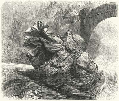 Frederick Barbarossa drukner i elven Saleph på det tredje korstoget, 1190 av Hermann Vogel