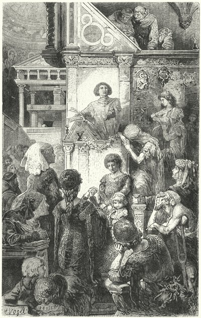 Giovanni Boccaccio resiterer Dantes guddommelig komedie for folket i Firenze, 1300-tallet av Hermann Vogel