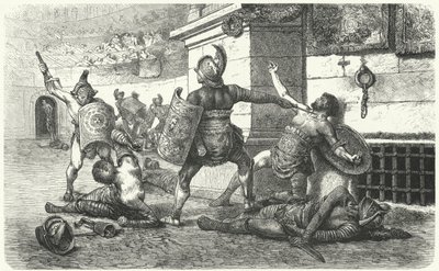Gladiatorer som kjemper på arenaen i det gamle Roma av Hermann Vogel