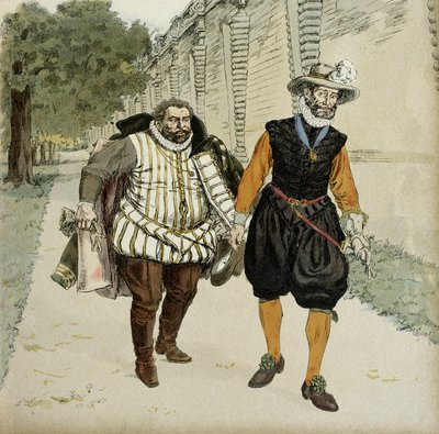 Henry IV (1553-1610) og Charles de Lorraine, hertug av Mayenne (1554-1611). Første forsonende intervju mellom de to fiendene, Mayenne, lederen for legueurs og kongen, i hagen til Chateau de Montceaux, i Brie, i 1596. Illustrasjon av Hermann Vogel