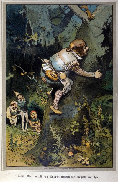 Den vågale gutten var alle til latter. Fortelling om brødrene Jacob Grimm (1785-1863) og Wilhelm Grimm (1786-1859). Illustrasjon av Vogel. av Hermann Vogel
