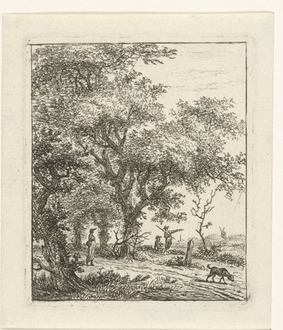 Landskap med kvinne og hund av Hermanus Fock