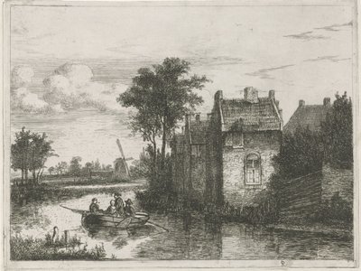 Båt med fire passasjerer av Hermanus Jan Hendrik van Rijkelijkhuysen