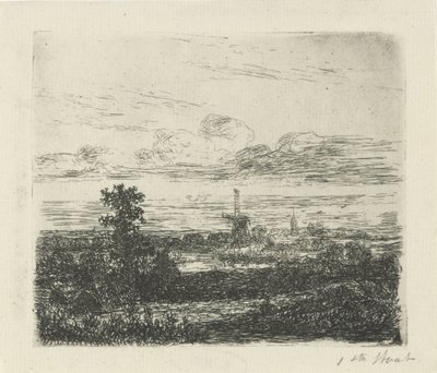 Landskap med mølle av Hermanus Jan Hendrik van Rijkelijkhuysen