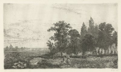 Mann og kvinne ved en bekk i skogkanten av Hermanus Jan Hendrik van Rijkelijkhuysen