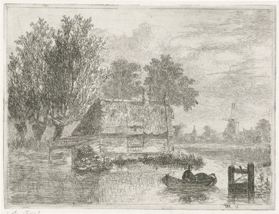 Mann med tønne i båt av Hermanus Jan Hendrik van Rijkelijkhuysen