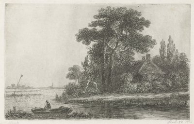 Elvelandskap med fyrtårn av Hermanus Jan Hendrik van Rijkelijkhuysen