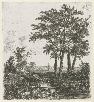 Fire trær på en grøft av Hermanus Jan Hendrik van Rijkelijkhuysen