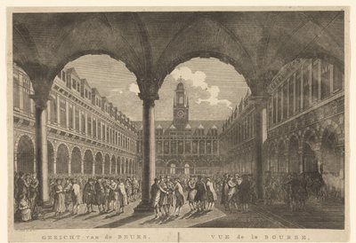 Utsikt over gårdsplassen til Beurs van Hendrick de Keyser Utsikt over børsen, i Amsterdam / Vue de la Bourse, à Amsterdam (tittel på objekt) av Hermanus Petrus Schouten (possibly)