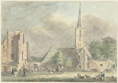 Kirke og ruinene av klosteret i Rijnsburg av Hermanus Petrus Schouten