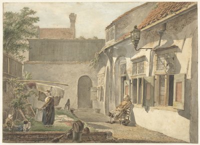 Gårdsplass med figurer i Utrecht av Hermanus van Brussel