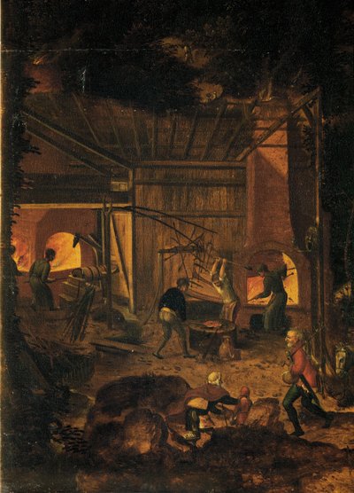 Kobbergruve, detalj (olje på tre) av Herri met de (c.1510-p.1550) Bles