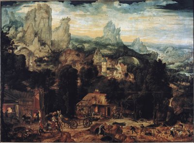 Kobbergruver - Olje på lerret av Herri met de (c.1510 p.1550) Bles